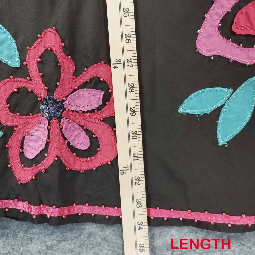 Boden Floral Appliqué A-Line Skirt Brown Pink Retro Cotton Lined Women’s 14